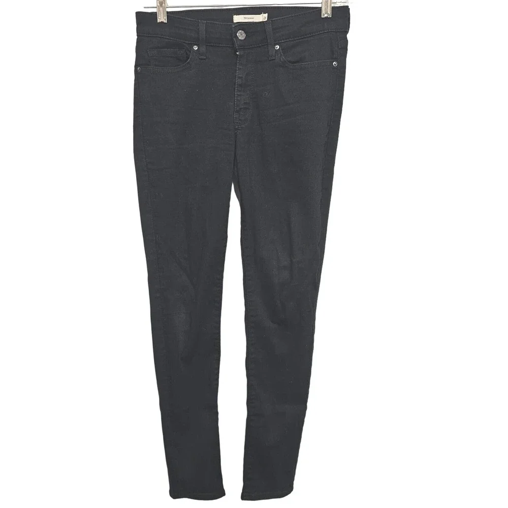 Levi's 711 Skinny Jeans Womens 28 Black Stretch Denim Mid‎ Rise Pants W28 x L30